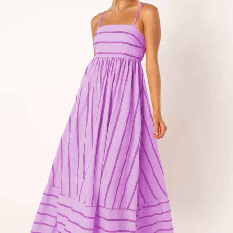 Women's – Striped Summer Dress – High Waist Fit
