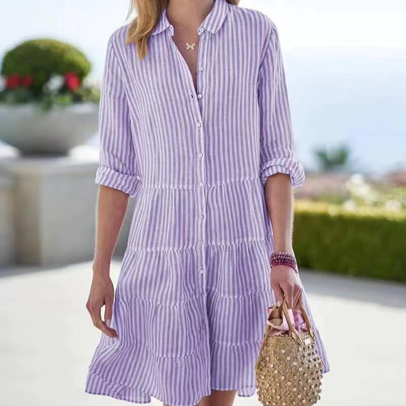 Women's - Striped Long Sleeve Casual Dress