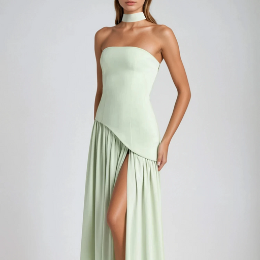 Women's - Strapless Evening Dress - A-Line with Slit