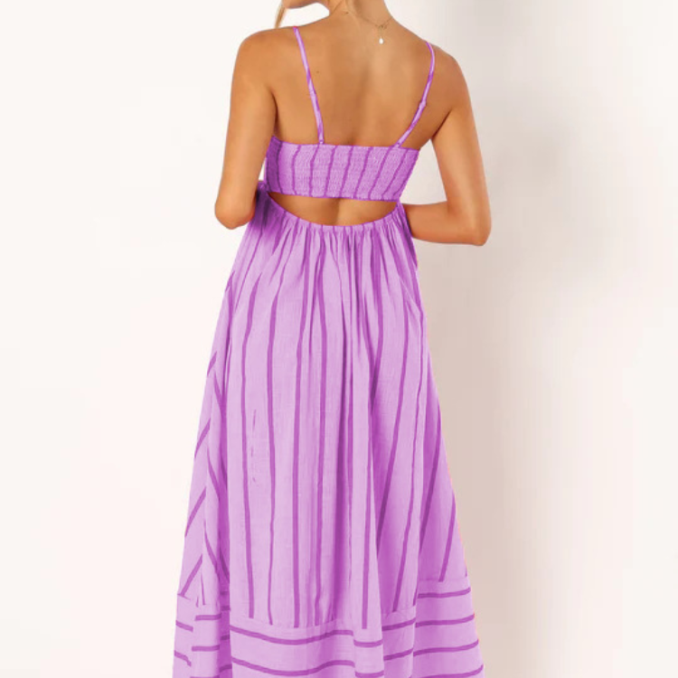 Women's – Striped Summer Dress – High Waist Fit