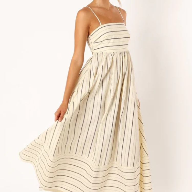 Women's – Striped Summer Dress – High Waist Fit