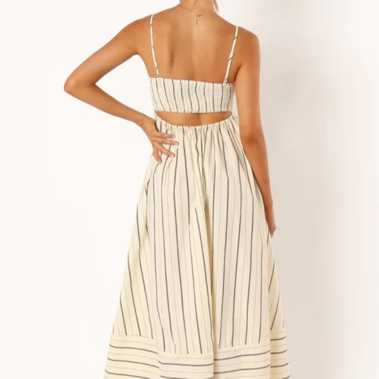 Women's – Striped Summer Dress – High Waist Fit