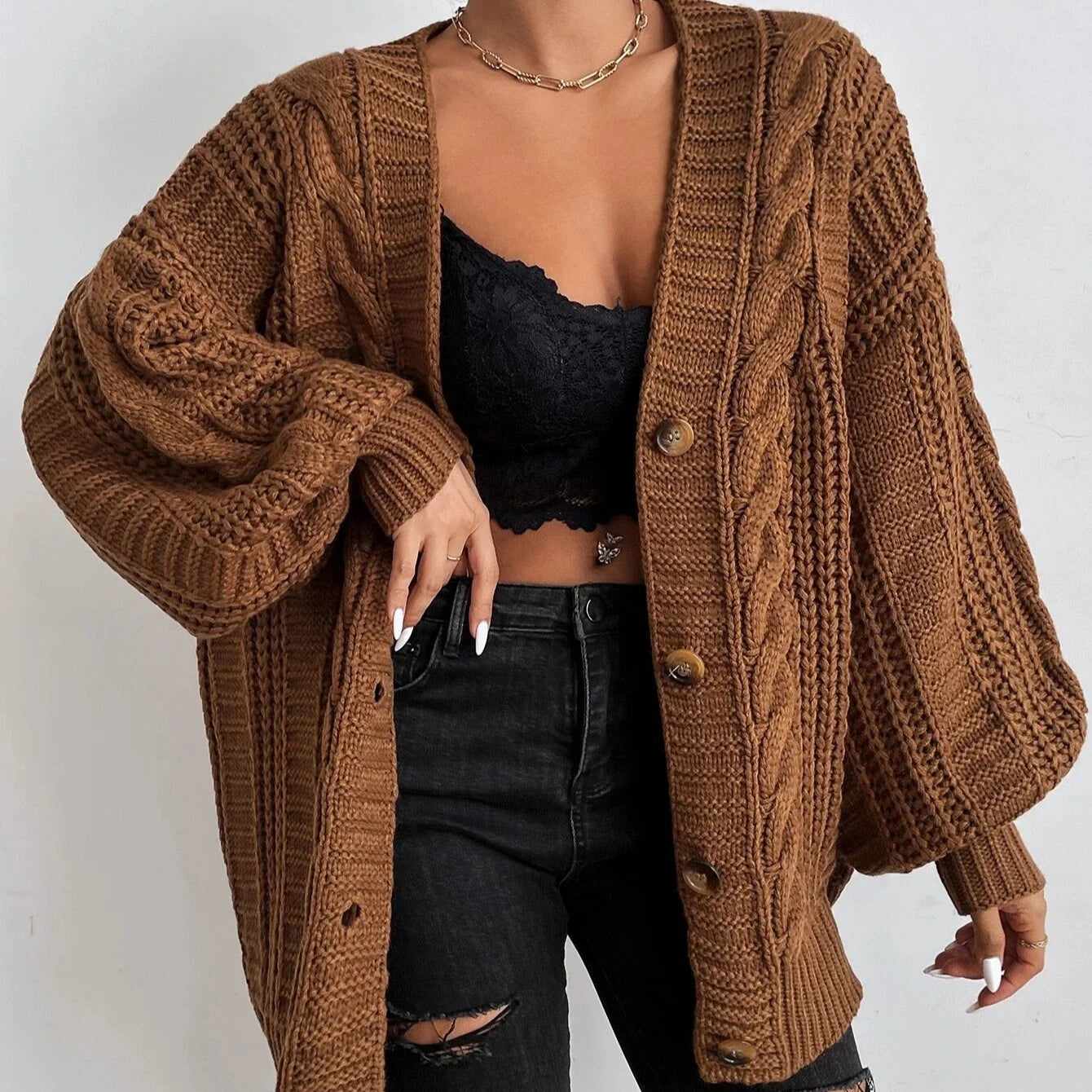 Women's - Cable Knit Cardigan - Cosy Knitwear