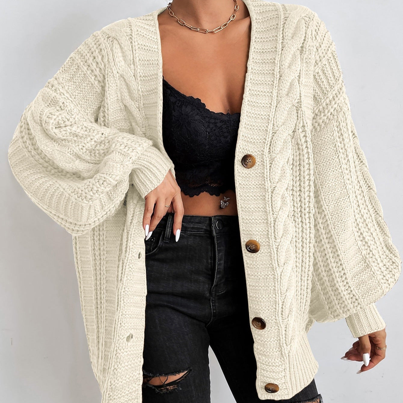 Women's - Cable Knit Cardigan - Cosy Knitwear