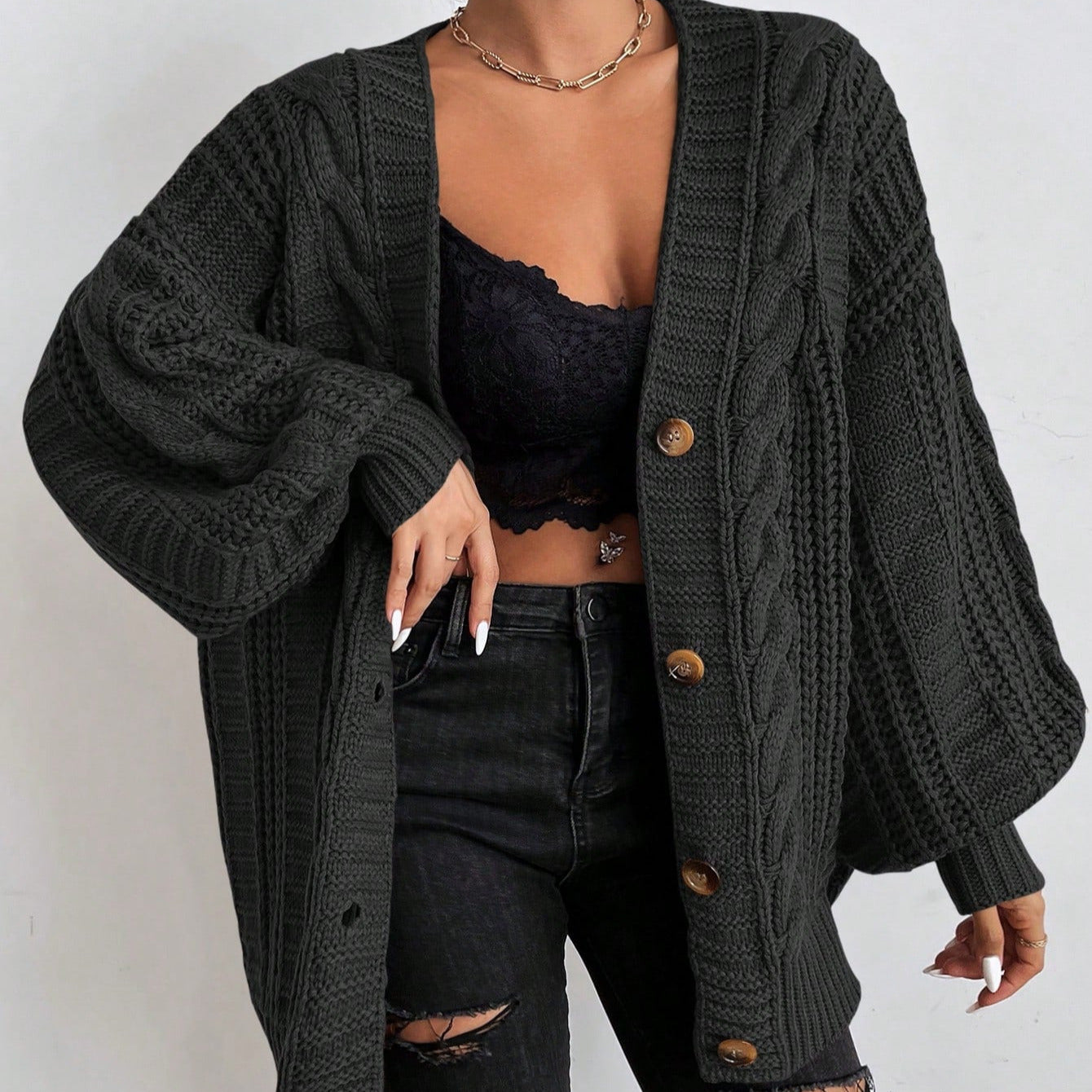 Women's - Cable Knit Cardigan - Cosy Knitwear