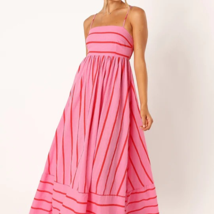 Women's – Striped Summer Dress – High Waist Fit