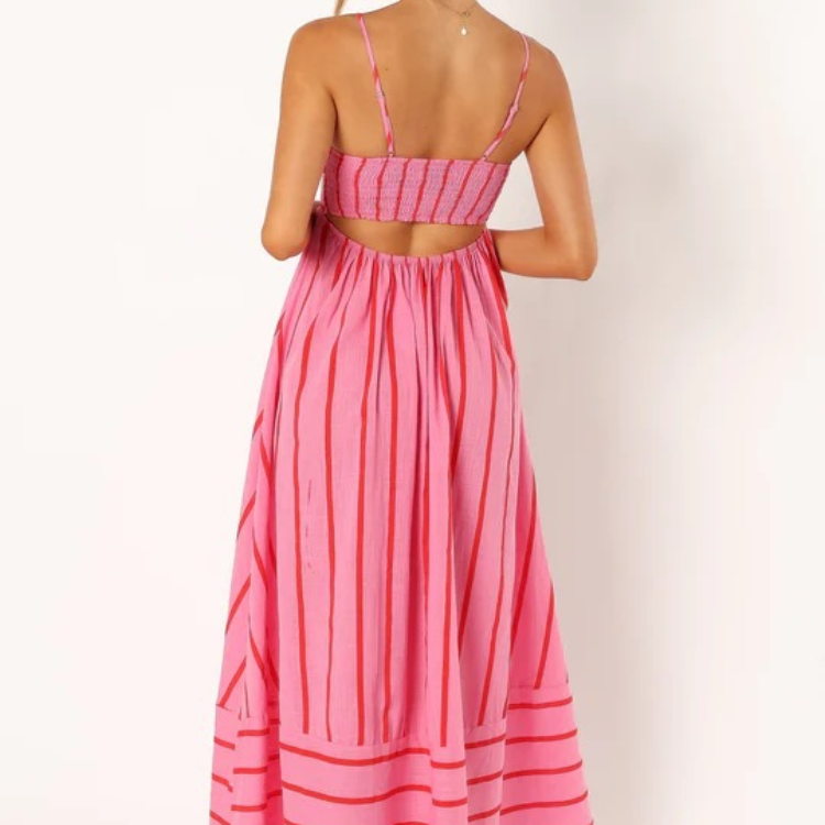 Women's – Striped Summer Dress – High Waist Fit