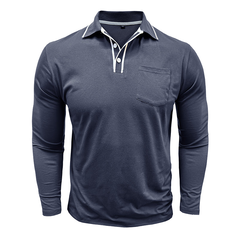 Men - Shirt - Polo Collar - Long Sleeve Fit