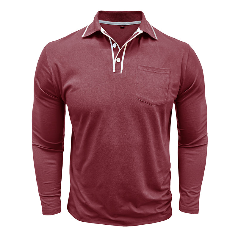 Men - Shirt - Polo Collar - Long Sleeve Fit