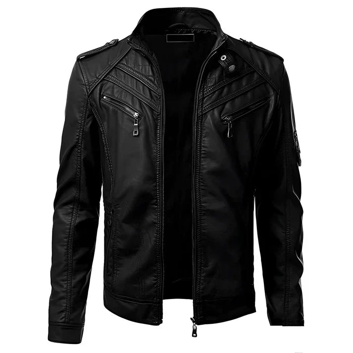 Men's - Biker Jacket - Stylish Design with Multiple Pockets