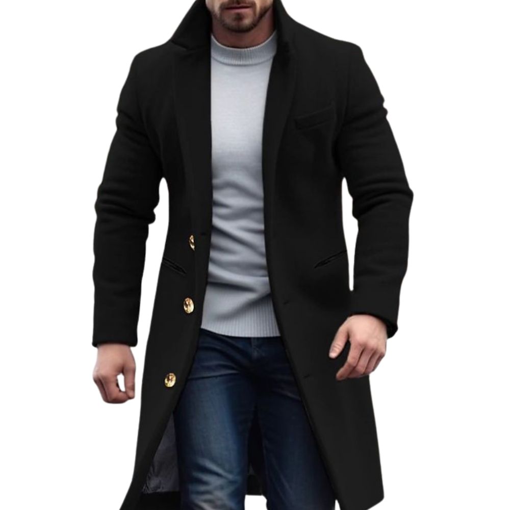 Men's - Mid-Length Buttoned Trench Coat - Stylish Outerwear for All Seasons