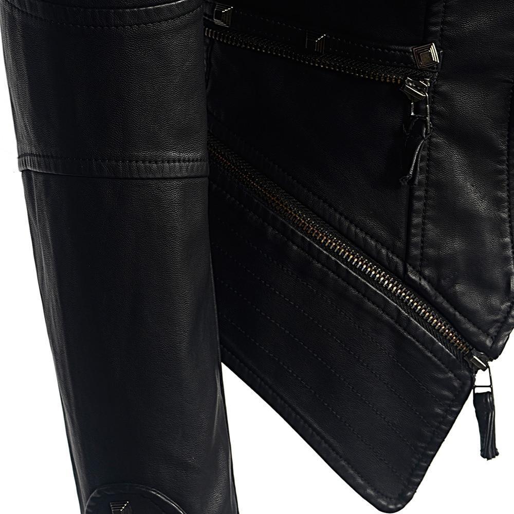 Women's - Black Slim Fit Biker Jacket - Stylish Design