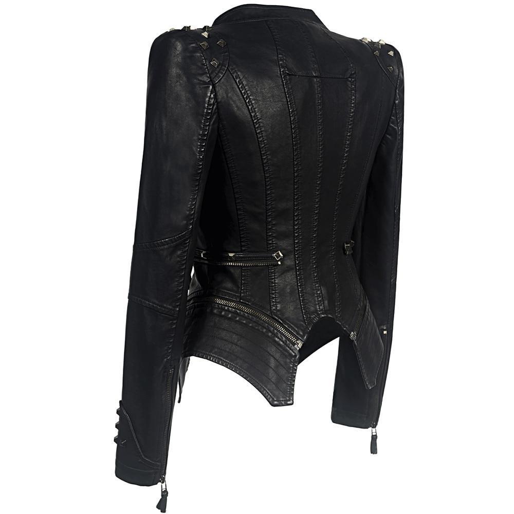 Women's - Black Slim Fit Biker Jacket - Stylish Design