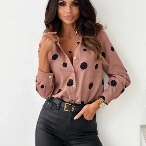 Women's - Chic Polka Dot Blouse - Breathable Fabric - Stylish Everyday Top - Versatile Women's Fashion