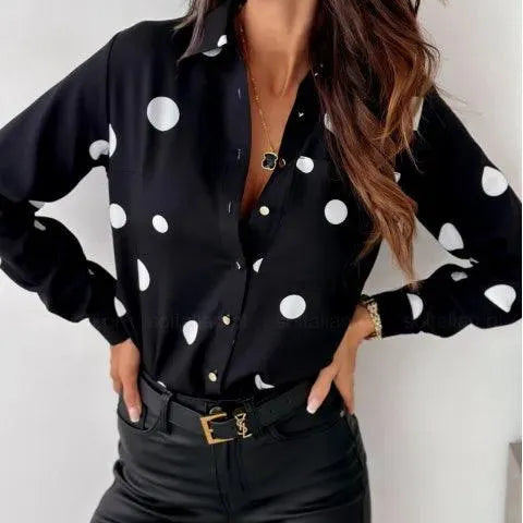 Women's - Chic Polka Dot Blouse - Breathable Fabric - Stylish Everyday Top - Versatile Women's Fashion