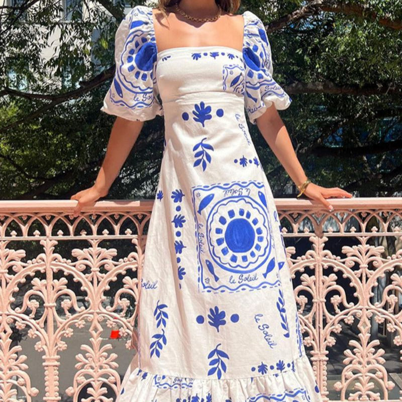 Women's - Printed Sleeve Dress - Stylish Floral Design - Comfortable Fabric - Perfect for Any Occasion