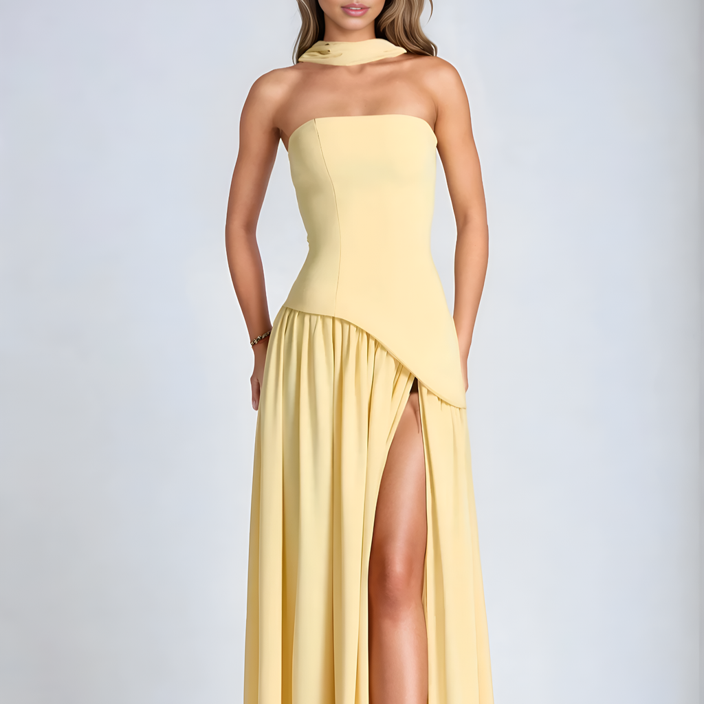 Women's - Strapless Evening Dress - A-Line with Slit