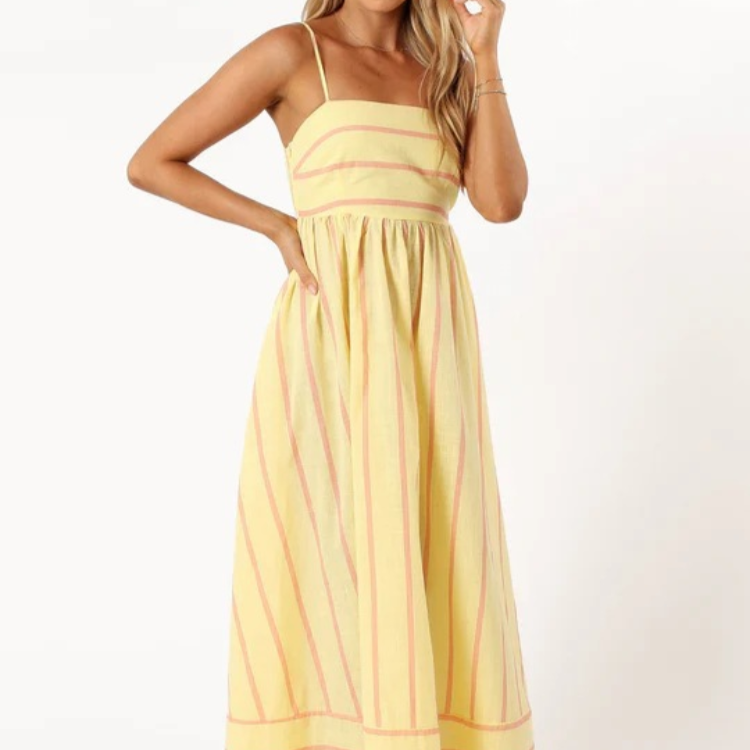 Women's – Striped Summer Dress – High Waist Fit