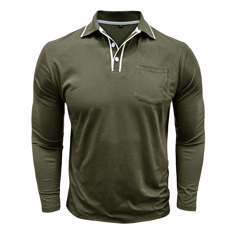 Men - Shirt - Polo Collar - Long Sleeve Fit
