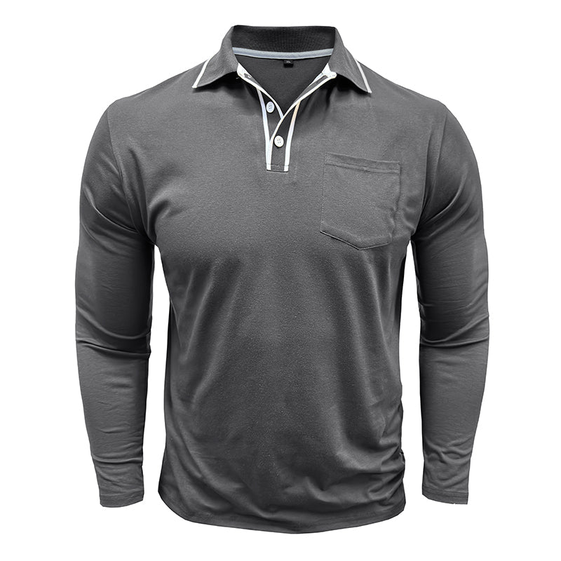 Men - Shirt - Polo Collar - Long Sleeve Fit