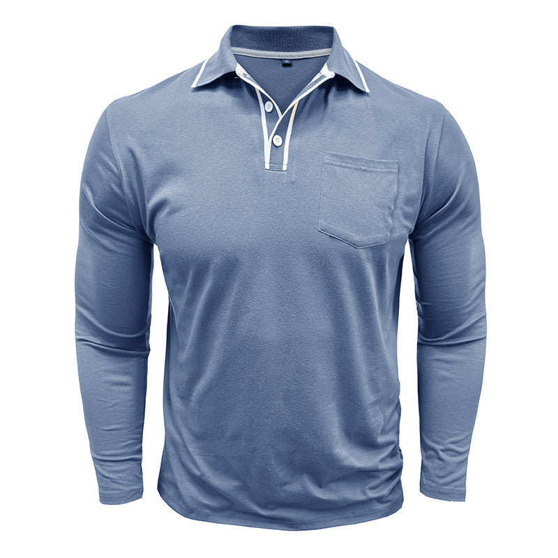 Men - Shirt - Polo Collar - Long Sleeve Fit