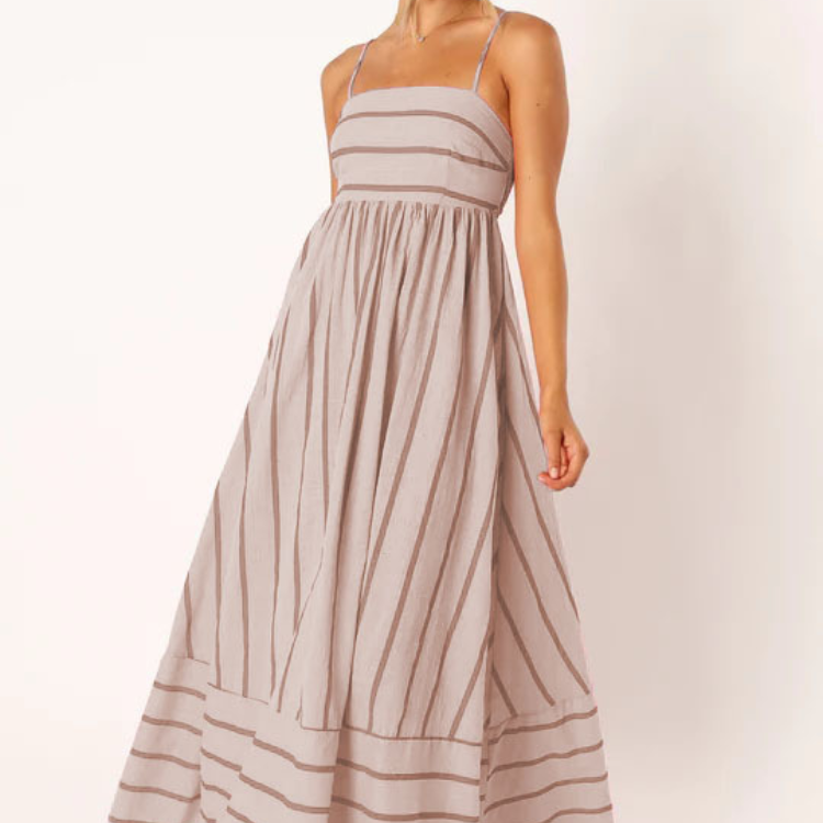 Women's – Striped Summer Dress – High Waist Fit