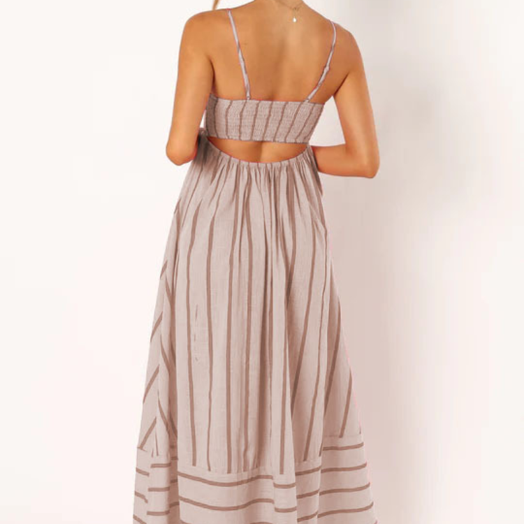 Women's – Striped Summer Dress – High Waist Fit