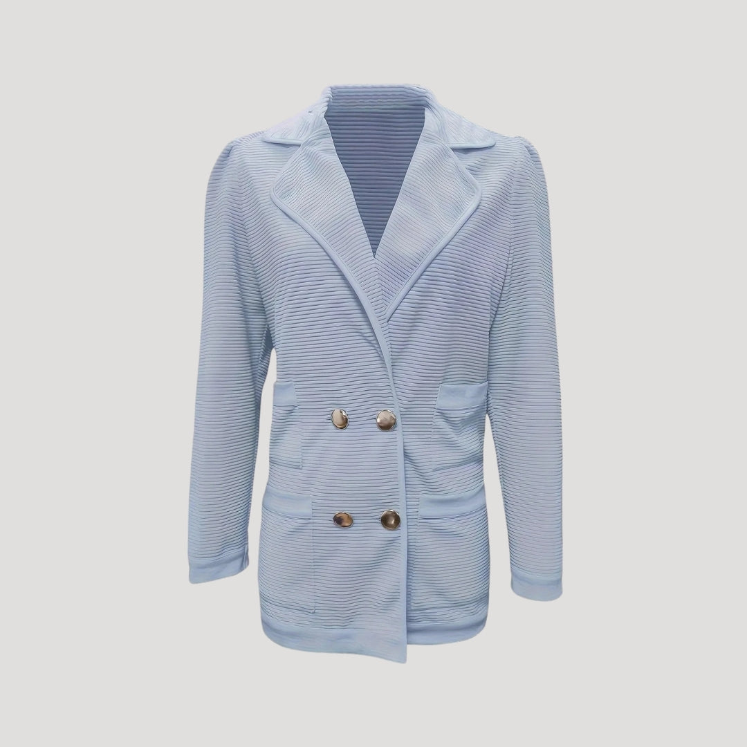 Women's - Chic Ribbed Double-Breasted Blazer Jacket - Stylish Layering Essential