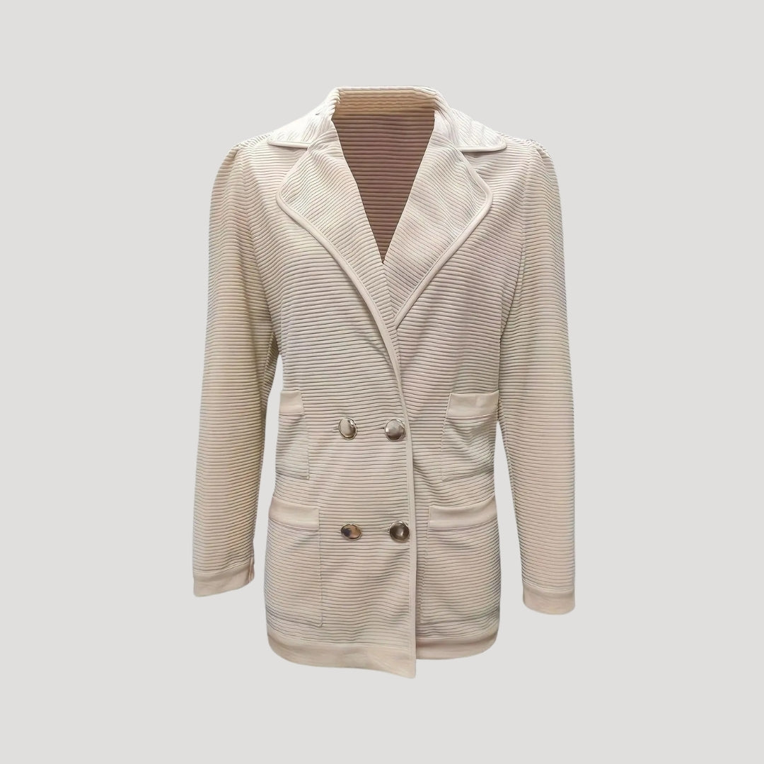 Women's - Chic Ribbed Double-Breasted Blazer Jacket - Stylish Layering Essential
