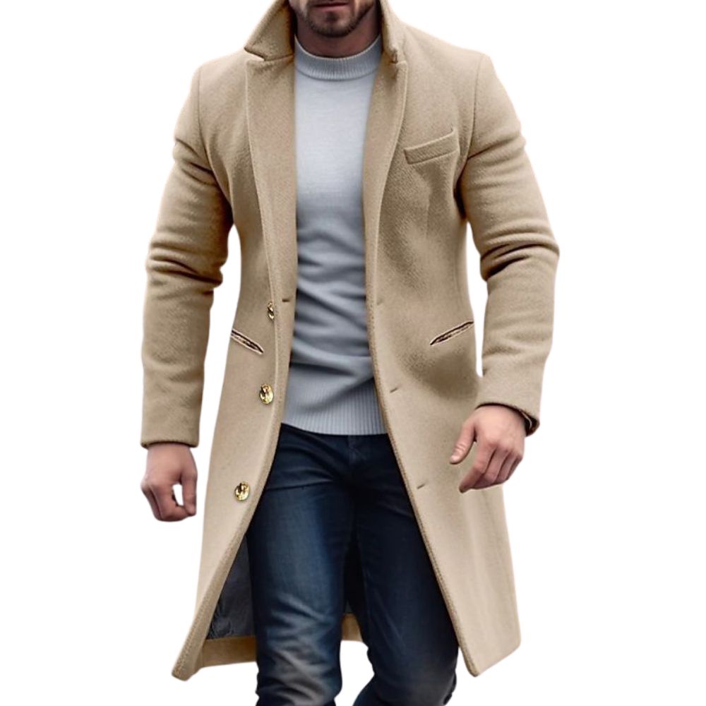Men's - Mid-Length Buttoned Trench Coat - Stylish Outerwear for All Seasons