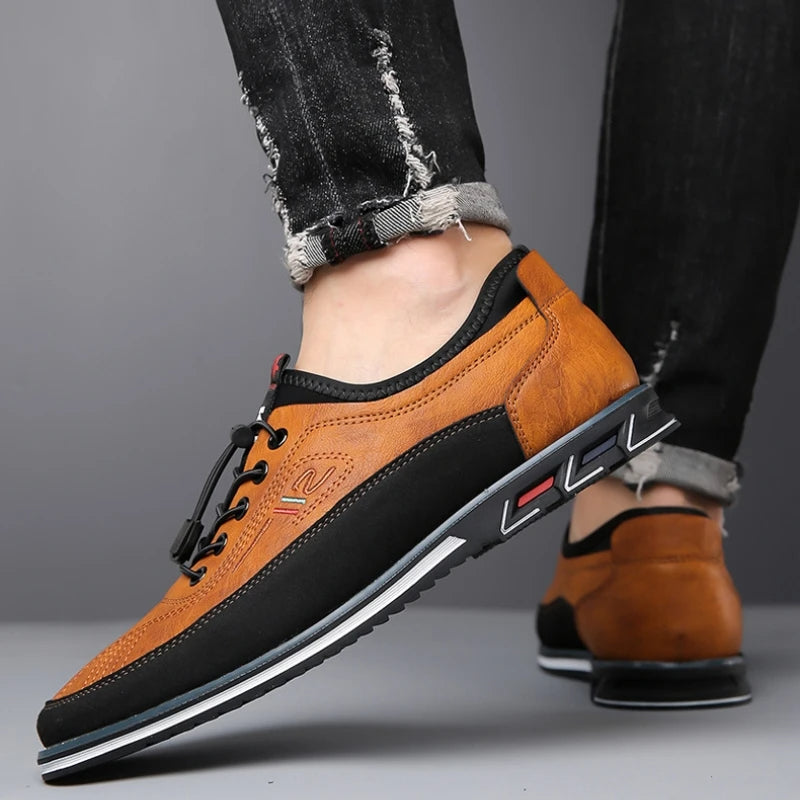 Men's - Comfortable Leather Sneakers - Sporty Look