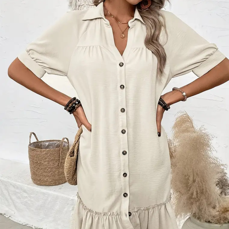 Women's - Casual A-Line Dress - Cotton Blend
