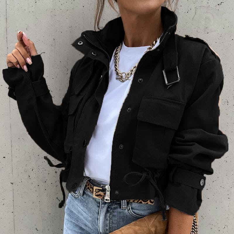 Women's - Stylish Cropped Transition Jacket with Pockets - Versatile Fashion