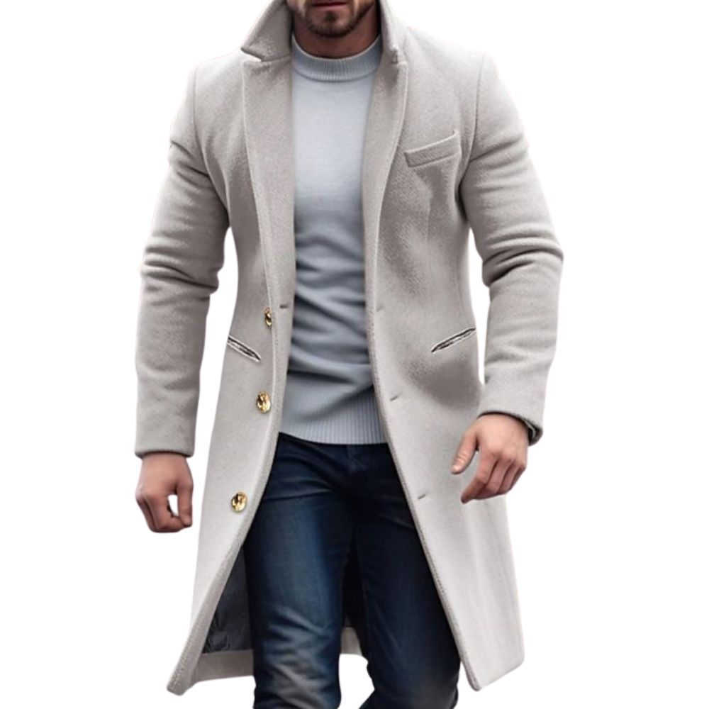 Men's - Mid-Length Buttoned Trench Coat - Stylish Outerwear for All Seasons