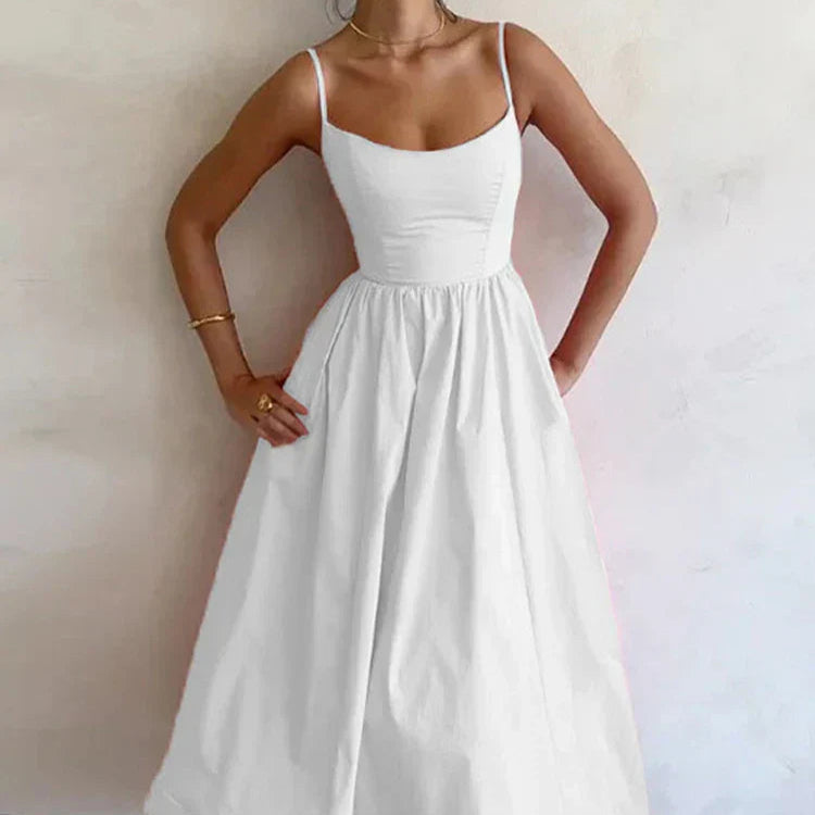 Women's - Strappy Dress - Scoop Neck Solid Colour
