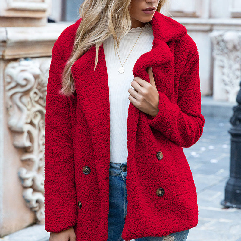 Women's - Sherpa Coat - Full Size with Lapel Collar - Warm and Cosy Winter Outerwear