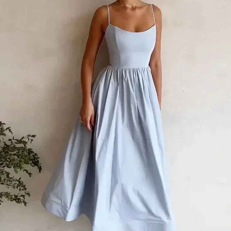 Women's - Strappy Dress - Scoop Neck Solid Colour