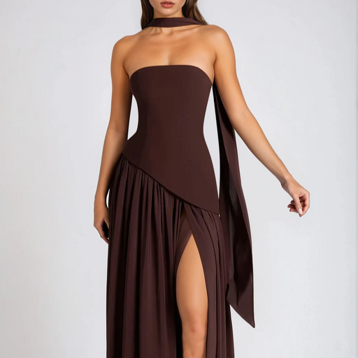 Women's - Strapless Evening Dress - A-Line with Slit