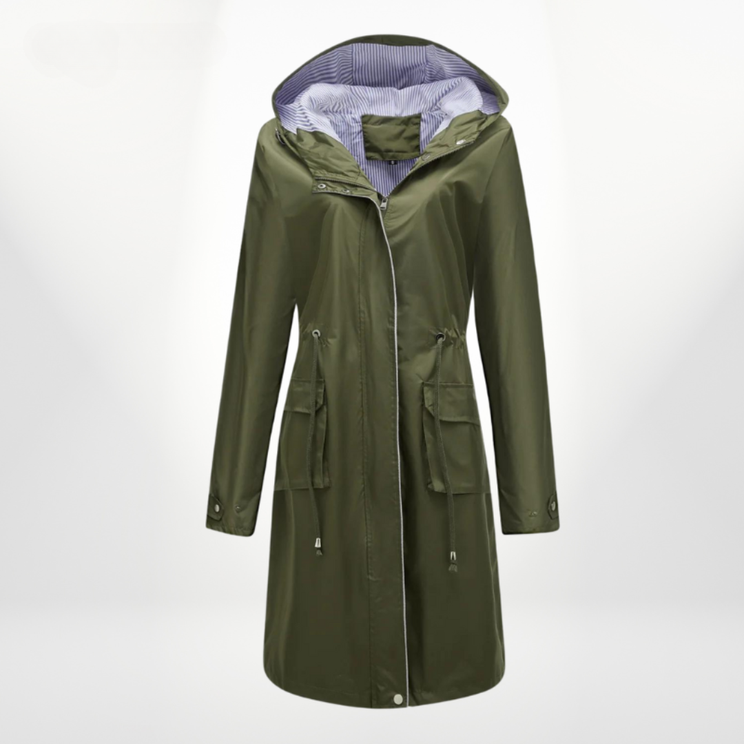 Women's - Waterproof Trench Coat with Hood - Stylish & Functional Outerwear
