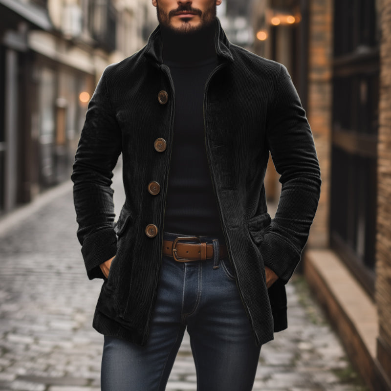 Men's - Vintage Corduroy Short Coat - Stand Collar Slim Fit