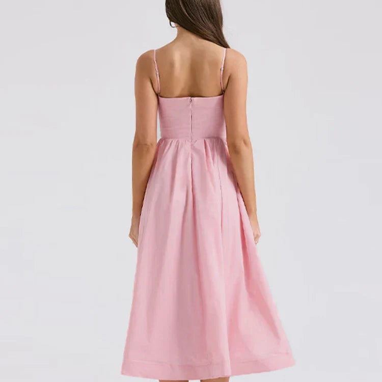 Women's - Strappy Dress - Scoop Neck Solid Colour