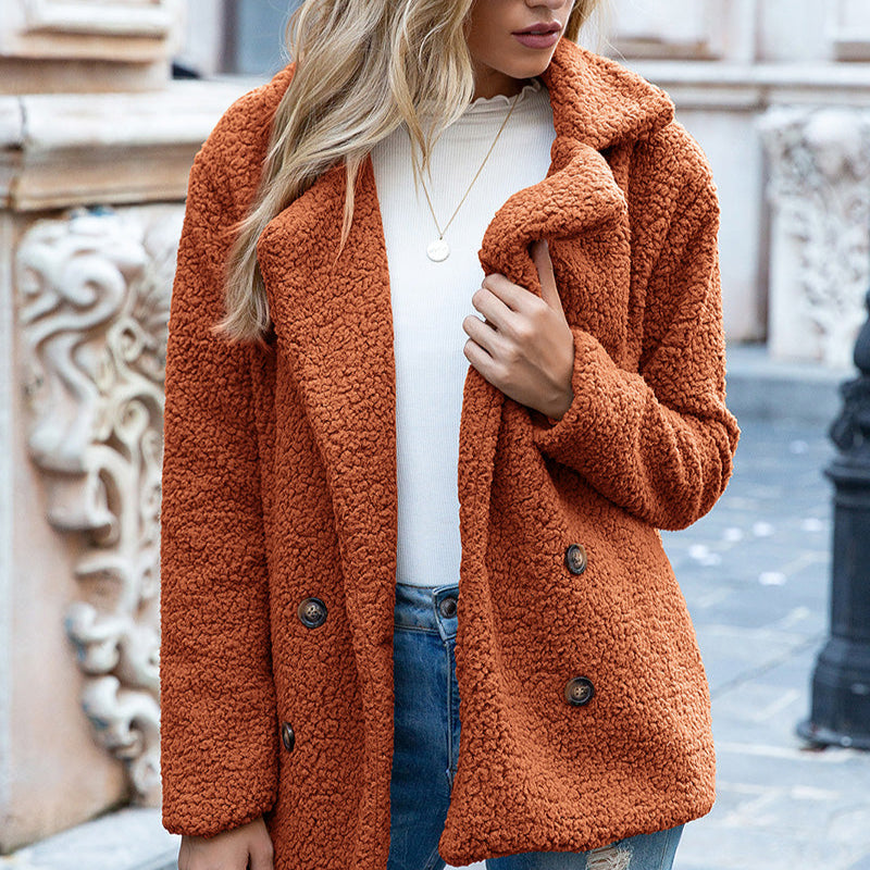 Women's - Sherpa Coat - Full Size with Lapel Collar - Warm and Cosy Winter Outerwear