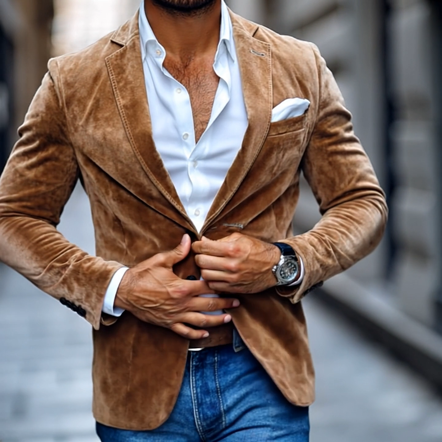 Men's - Casual Blazer - Solid Suede Notch Lapel - Stylish Two Button Design