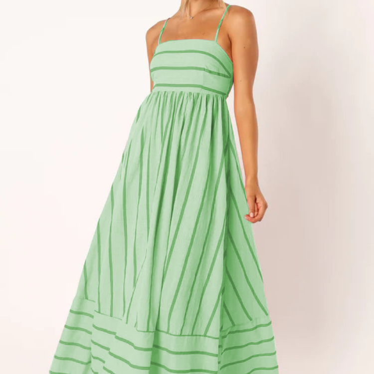 Women's – Striped Summer Dress – High Waist Fit