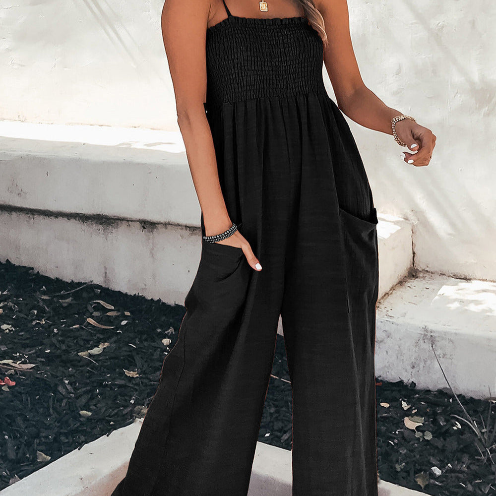 Women's - Sleeveless Summer Jumpsuit - Functional Pockets