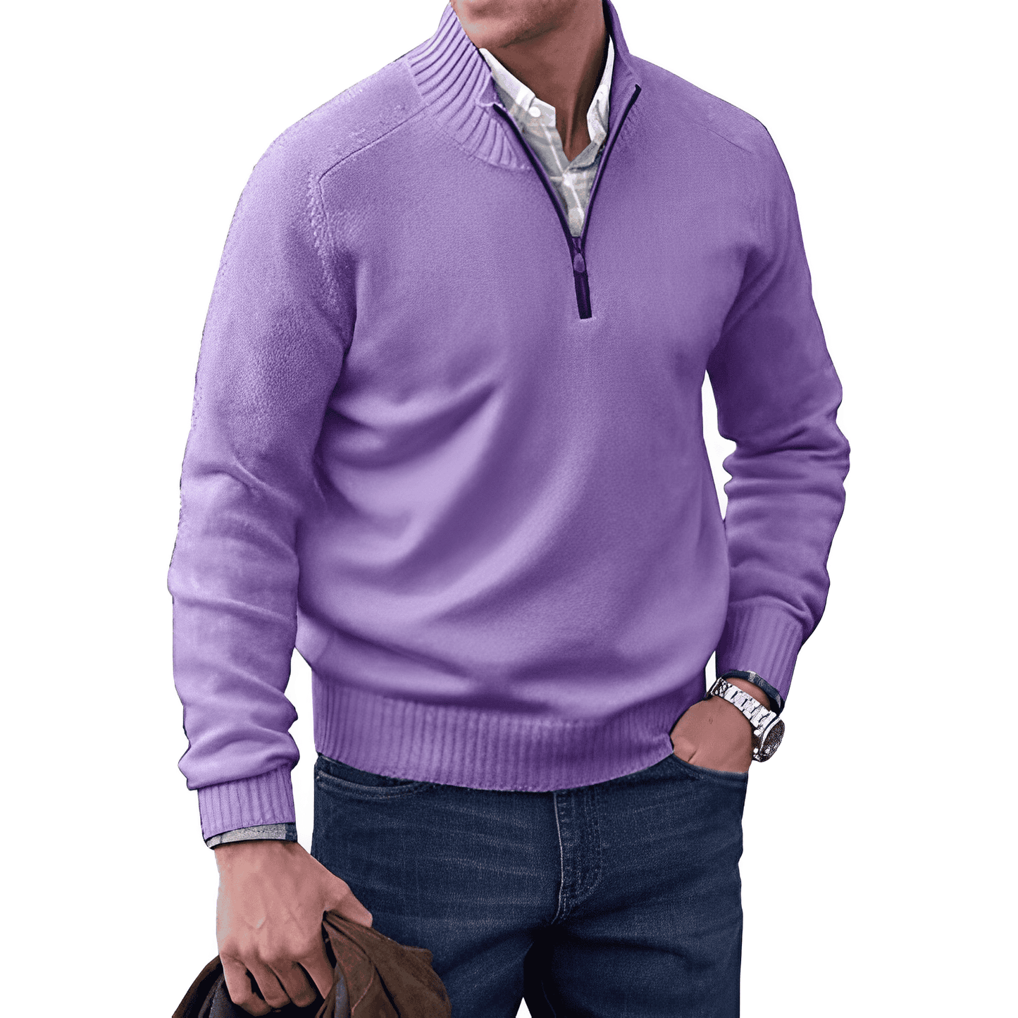 Men's - Quarter Zip Pullover Sweater - Soft, Stylish, Perfect for Layering