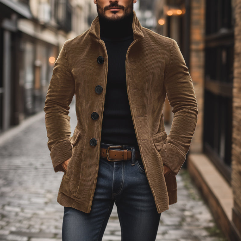 Men's - Vintage Corduroy Short Coat - Stand Collar Slim Fit