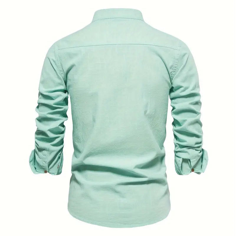 Men's - Stylish Button-Up Shirt - Comfortable Cotton Blend - Casual Wear