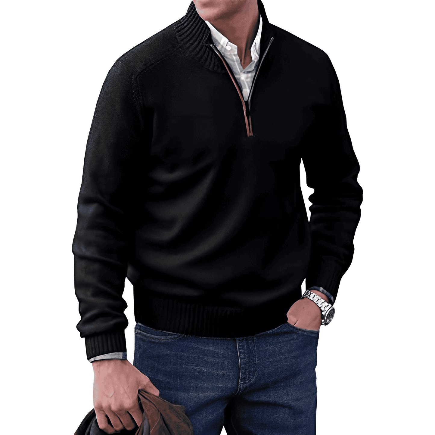 Men's - Quarter Zip Pullover Sweater - Soft, Stylish, Perfect for Layering