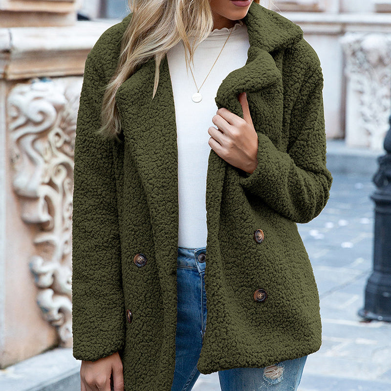 Women's - Sherpa Coat - Full Size with Lapel Collar - Warm and Cosy Winter Outerwear